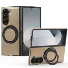 For Samsung Galaxy Z Fold 6 5 4 3 Leather Mag Safe Magnetic Ring Kickstand Case