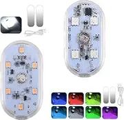 Car Atmosphere Lights, 2 Pack LED Interior Car Lights, USB Rechargeable Ambient Lighting, Touch Control Decoration for Interior, Home, and Party Use (7 Colors and White)