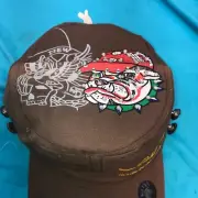 VTG Don ED HARDY Hat C. Audigier Embroidered Tattoo Bulldog Rhinestones M/L