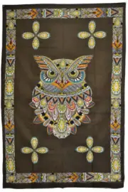Majestic Owl of Knowledge Brown Bed Hippie Wall Hanging Dorm Tapestry 54" x 86"