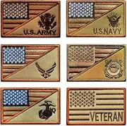Antrix 6 Pack Tactical Patch Set of U.S. Army U.S. Navy U.S. Air Force U.S. Marine Corps Coast Guard Veteran Military Emblem Patch for Tactical Army Clothes Backpack Caps Hats Vest -Tan