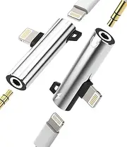 iPhone AUX Adapter for Headphone Jack Dongle (2 Pack) Lightning to 3.5mm Splitter Apple MFI Certified Charger Cord Power Adaptador para for 14 13 12 11 Pro Max 7 8 Plus ipad Audio Music L+3.5
