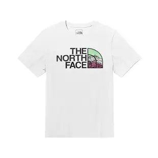 【The North Face 官方旗艦】北面男款白色LOGO山峰寬鬆純棉短袖T恤｜7QUPFN4