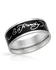 ED HARDY Attractive Band Ring in Black Enamel and Stainless steel.