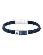 [Maserati] Interlaced Leather And Steel Bracelet in Black