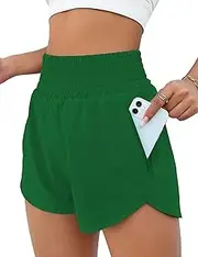 [BMJL] Women's Athletic Shorts High Waisted Running Shorts Pocket Sporty Short Gym Elastic Workout Shorts