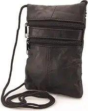 [Lorenz] Genuine Soft Leather Neck Passport Holder/Pouch and Purse (Black), Black, One Size