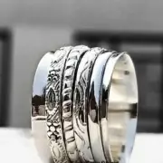 Solid 925 Sterling Silver Spinner Ring Worry Meditation Band Fidget Jewelry