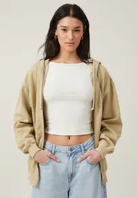 在飛比找ZALORA購物網優惠-Classic Washed Zip-Through Hoo