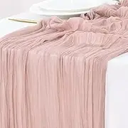 Socomi Dusty Pink 14ft Cheesecloth Table Runner 35x170 Inches Gauze Boho Rustic Wedding Tablecloth for Bridal Shower Christmas Decoration