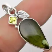 Natural Chrome Chalcedony & Peridot 925 Sterling Silver Pendant Jewelry P-1652