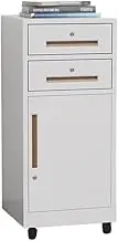 Modern Office Filing Cabinet, Double Drawers with Lock, Steel Storage Organizer (White)