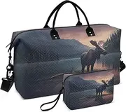 [ZRYSMY] Moose Dark Forest Duffel Bag for Traveling, Travel Bag Gym Bag, with Multiple Interior Pockets Shoulder Weekender Bag for Women Men with Toiletry Bag 20.5L x 1.9W x 13.8H, Multi-Colored, one