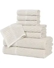 Superior Juno Medium Weight Checkered Border 8pc Towel Set