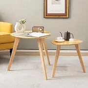 Giantex 2-Piece Nesting End Table Set, Solid Wood Coffee Table Set of 2, Triangle Central Cocktail Table, Tea Table for Living Room, Bedroom & Balcony, Easy Assembly, Natural