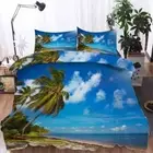 Blue Sky Clouds Sea And Beach 3D Quilt Duvet Doona Cover Set Pillow case Print
