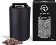 KC Kitchen & Co. Airtight Coffee Canister for 1 kg Coffee Beans - Stainless Steel Storage Jar with Vacuum Lid & Aroma Seal - Storage Jar for Coffee, Tea, Sugar, Cereal Black Matt (2800 ml)