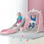 3 In 1 Kids Play Set Children Slide Swing Playground With Basketball Hoop Pink