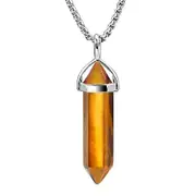 Tiger Eye Double Point Pendant - Free Chain - Abundance, Protection, Creativity and Balance