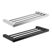 Chrome Matt Black Square Towel Rack Shelf Stainless Steel Bathroom Wall Mounted