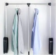 Pull Down Extendable Wardrobe Rail, Hanging Lift Clothes Wardrobe Rail, Wide Adjustable: 450~600mm, 600~830mm, 830~1150mm, Clothes Hanger Rail for Hanging Clothes, Loading 20kg,BM/Black FANDIAO