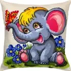 Tapestry Pillow Cover DIY kit "Happy elephant" Needlepoint kit Printed canvas