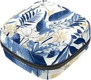 Period Bag,Sanitary Napkin Storage Bag,Blue Leaf Tropical Flowers Palm,Tampon Holder for Purse
