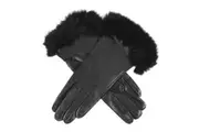 Dents Womens Maria Sheepskin Leather Faux Fur Cuff Gloves - Black