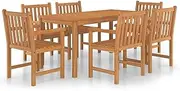 vidaXL Solid Teak Wood 7-Piece Garden Dining Set – Resilient Outdoor and Indoor Furniture Set with Durable Construction – Comes with 6 Chairs and a Rectangular Table