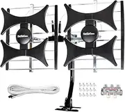 Newest 2021 Five Star Multi-Directional 4V HDTV Antenna - up to 200 Mile Range, UHF/VHF, Indoor, Attic, Outdoor, 4K Ready 1080P FM Radio, Supports 4 TVs Plus Installation Kit and Mounting Pole