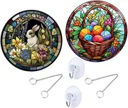 MUCKLILY 2pcs Rabbit Easter Egg Pendant Acrylic Easter Themed Stained Hanging Ornament for Home Decorations Festive Decor