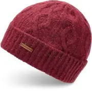 Dakine Kennedy Lambs Wool Cable Knit Beanie Deep Garnet New