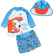 [HDOBHIO] Baby Toddler Boys Two Pieces Swimsuit Sets Dinosaur Shark Swimwear Bathing Suit Rash Guards Sunsuit with Hat UPF 50+
