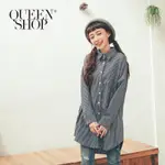 QUEENSHOP 單口袋直條紋長版襯衫 兩色售 現+預【01023583】