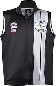 Shelby American Black Two Stripe Full-Zip Vest | Performance, Quick Dry, Moisture Wicking Fabric | Officially Licensed Shelby Product | Medium
