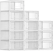 SONGMICS Shoe Boxes, Pack of 12 Shoe Storage Organizers, Stackable Clear Plastic Boxes for Closet, Sneakers, 9.1 x 13.1 x 5.6 Inches, Fit up to US Size 11, Transparent and White ULSP12SWT