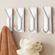 Adhesive Towel Hooks for Wall - 4 Pack Matte White Stick on Hooks, Bathroom S...