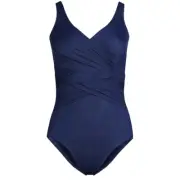 Lands End Womens Slender Suit Wrap One Piece Swimsuit Deep Sea Navy size 18W