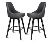 ALFORDSON Set of 2 Ella Linen padded Bar Stools (Dark Grey, Black)