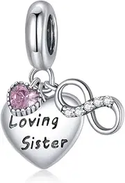 [DOYIS] Charms Pendant fits for Pandora Charms Bracelets for Woman-925 Sterling Silver Loving Sister Pendant Bead with zirconia,Girl Jewelry Gifts