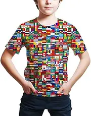 [FiveEarl] Kids Print 3D Print World Flags of The Countries Funny Graphic Pattern Holiday Tees Shirts for Youth Boys Girls 4-14 Years