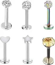 [lafomukea] 6 PCS Lip Labret Stud, Helix Cartilage Piercing Jewellery, Steel Nose Studs Tragus Bars Labret Bars (Multicolour), One size, Stainless Steel, No Gemstone