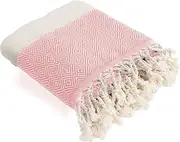 H HOME-MART Turkish Beach Towel, Large 39"x71", Sand-Free, Extra Large Light Travel Towel, Travel Essentials, Cruise Accessories, Must-Haves for Adults, Beach Accessories, Gifts - Pink