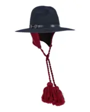 size L - Gucci Felt Brimmed Hat Navy Blue With Red Earflaps Wool