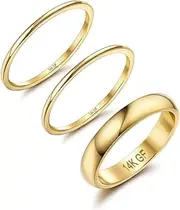 [Kakonia] 14K Gold Filled Rings for Women Stacking Rings Stackable Thin Gold Rings Simple Plain Pinky Thumb Statement Band Ring Comfort Fit 3Pcs 1mm 3mm