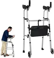 Walkers for Seniors Lightweight, Walking Frame with Seat and Wheels, Height Adjustable, Foldable, Mobility Aids Equipment for the Elderly(2 wheels)