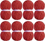 8 Pack Super Bulky Chunky Chenille Yarn for Hand Knitting, Big for Blanket, Large Thick Arm Knitting, Fluffy Soft Plush Jumbo Crocheting, Red