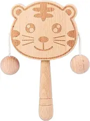 Yulokdwi Wood Rattle for Baby | Double-Sided Tiger Shape Toy Rattles - Interactive Easy-Grip Double-Sided Shaking Drum for Motor Skill Visual Tracking Toddler Shower Crib Stroller Sensory Play