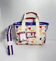 BRIGHTON RED WHITE BLUE LOVE HEART Canvas Small Tote Crossbody Bag New NWT $150