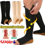 Medical Zipper Compression Socks Knee High Support Stockings 20-30mmHg Men Women